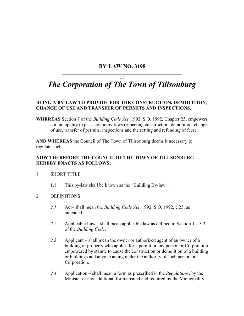 The Corporation of the Town of Tillsonburg