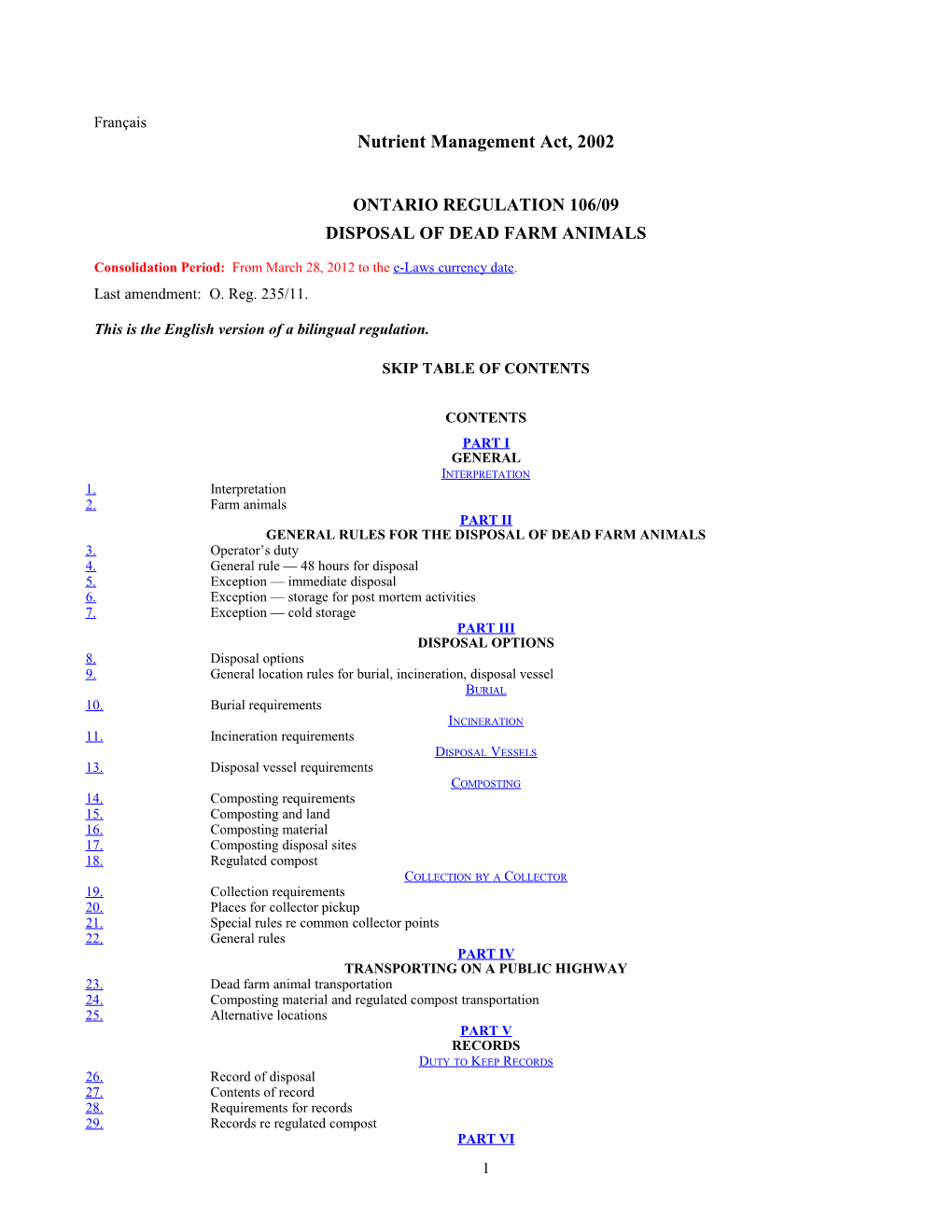 Nutrient Management Act, 2002 - O. Reg. 106/09