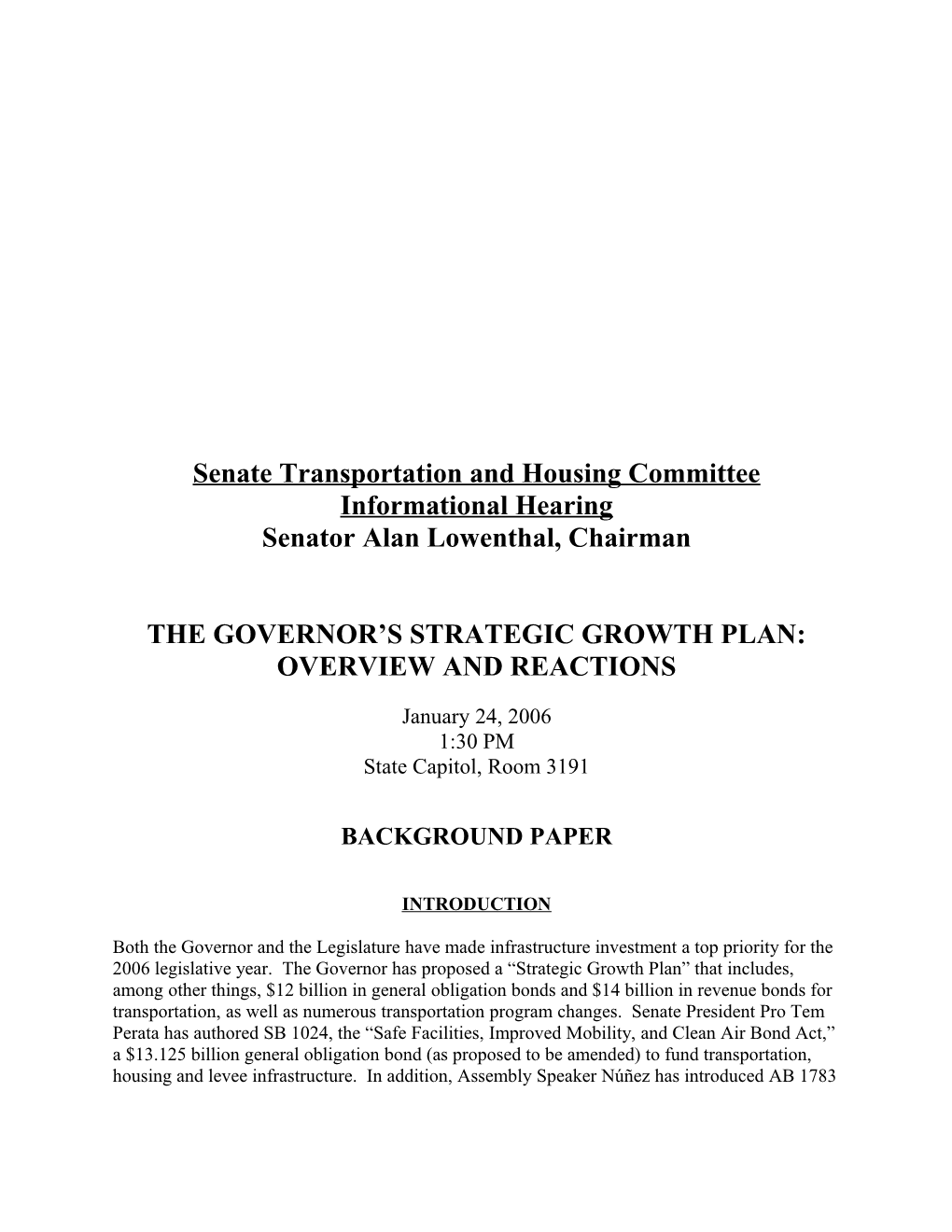 Senate Transportation and Housing Committee Informational Hearing