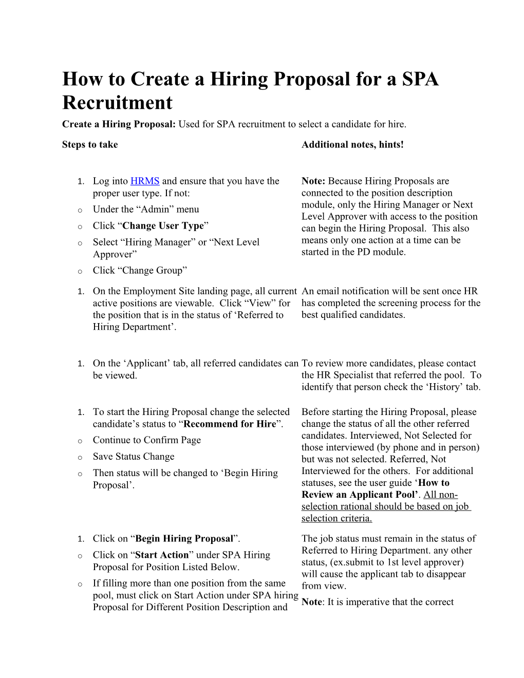 How to Create a Hiring Proposal for a SPA Recruitment