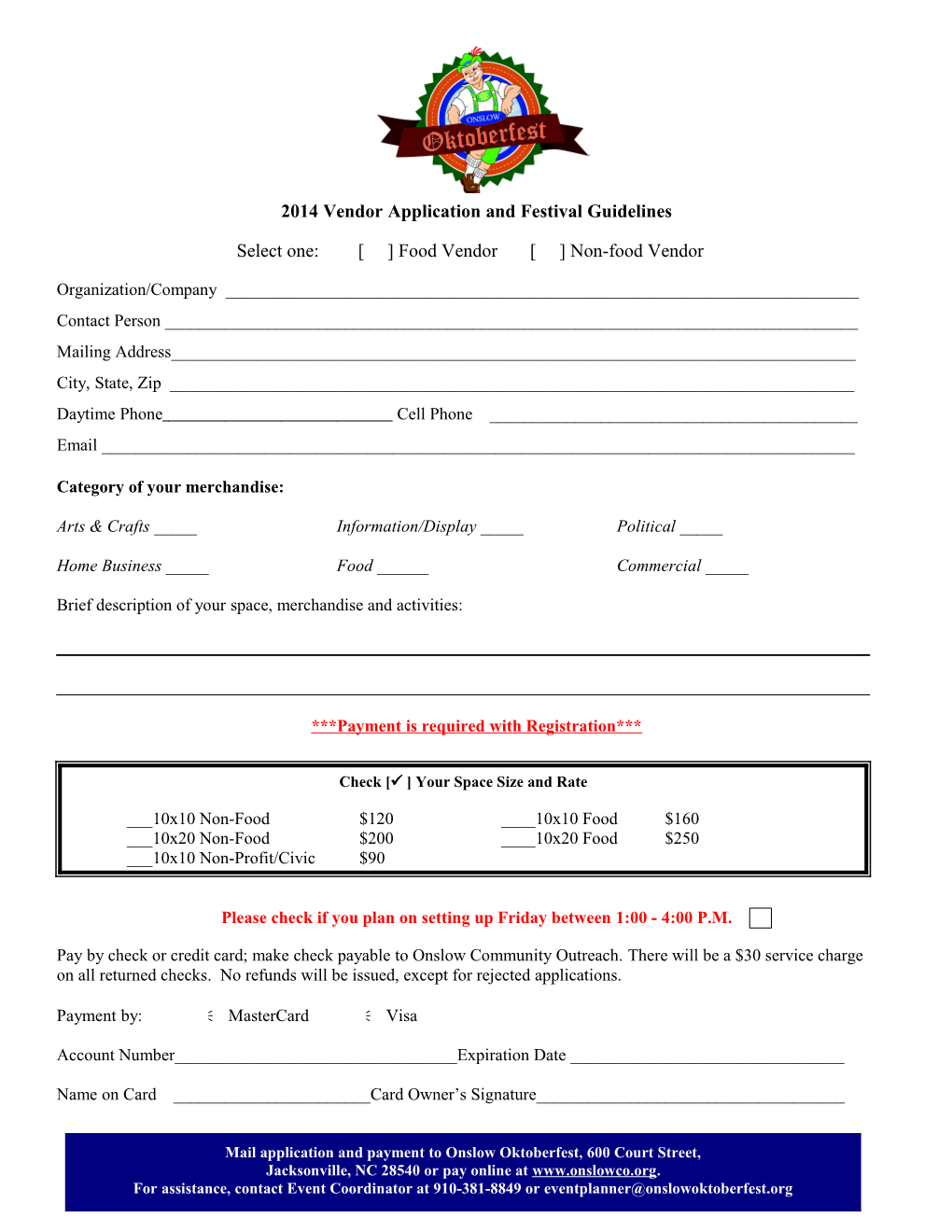 2014 Vendor Application and Festival Guidelines