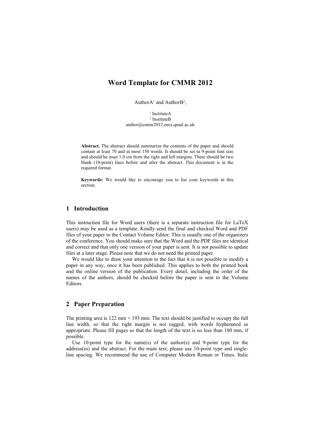 Word Template for CMMR 2012