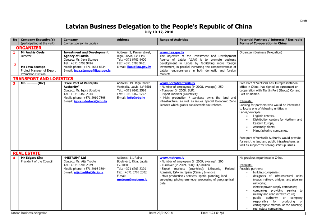 Latvian Business Delegation to the People S Republic of China