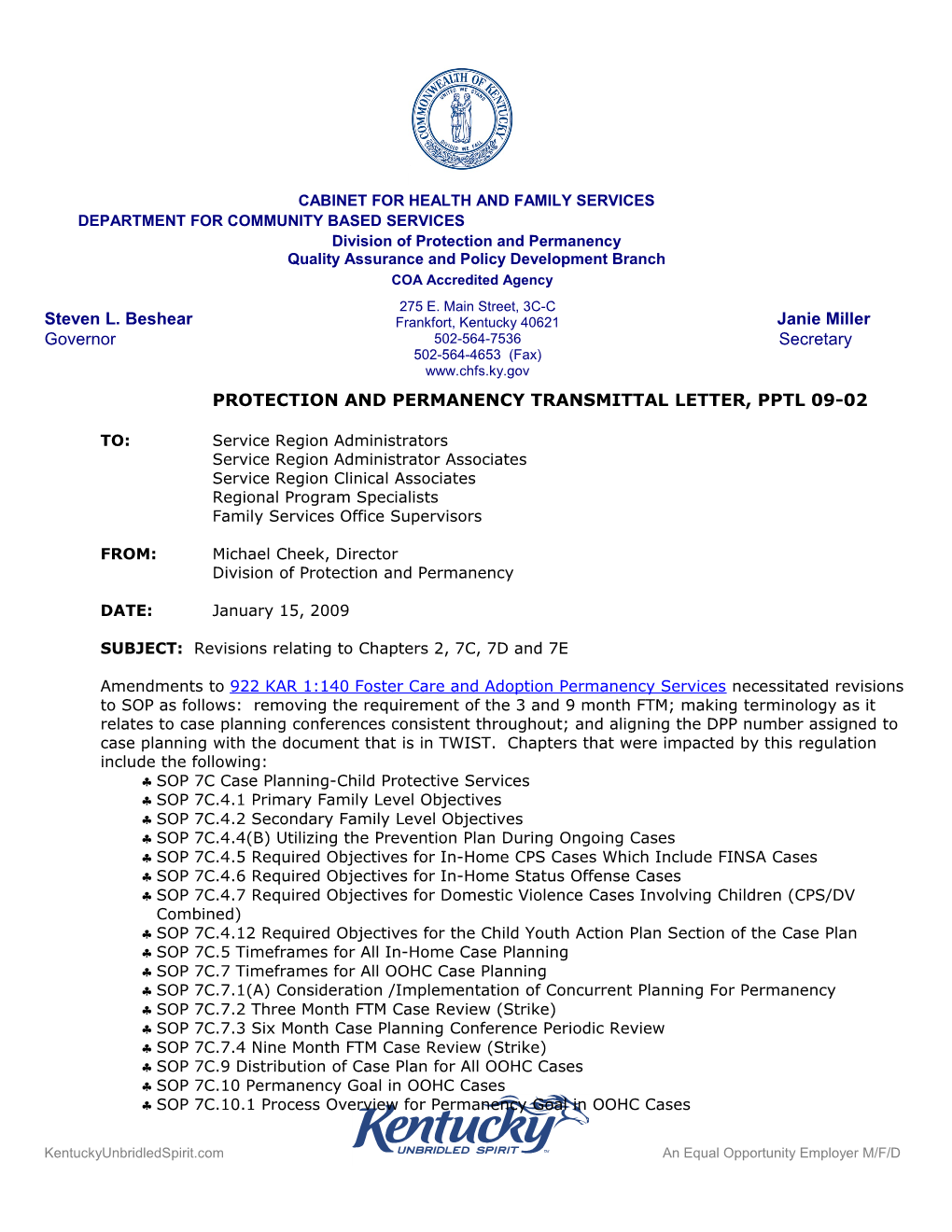 PPTL 09-02 Revisions Relating to Chapters 2 7C 7D and 7E