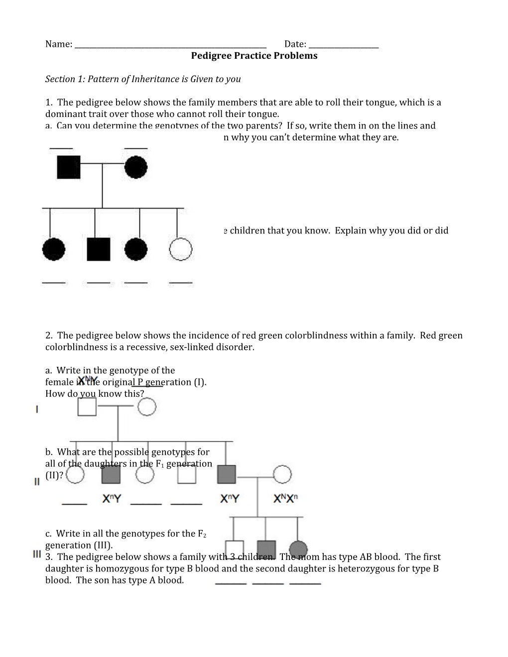 Pedigree Practice Problems