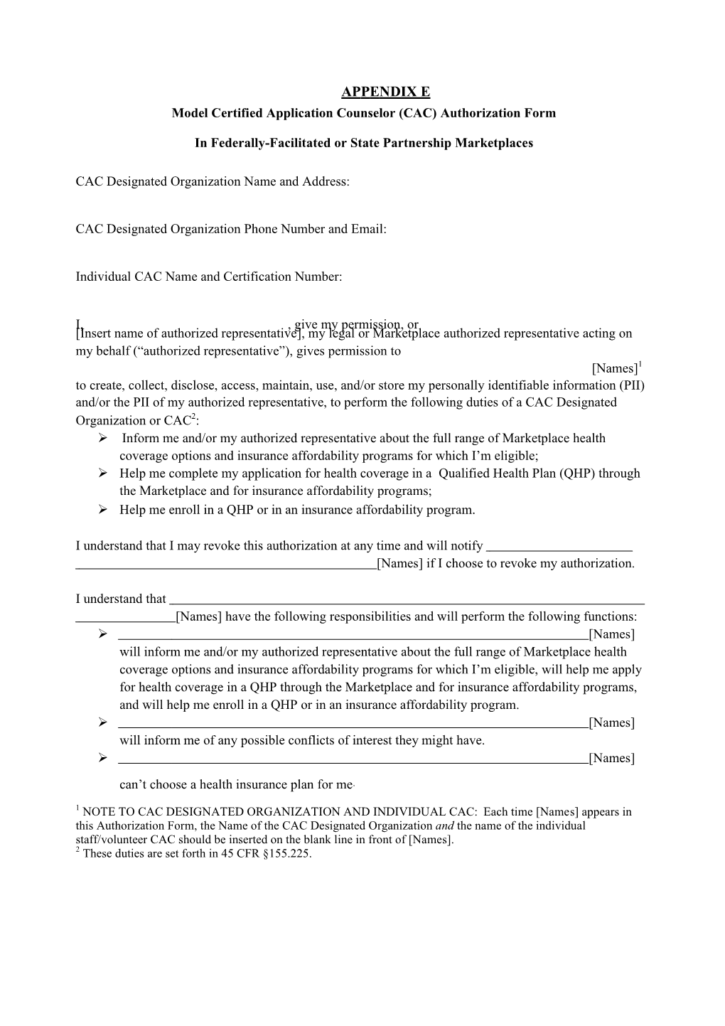 CAC-Designated Assistance Consent Form Template