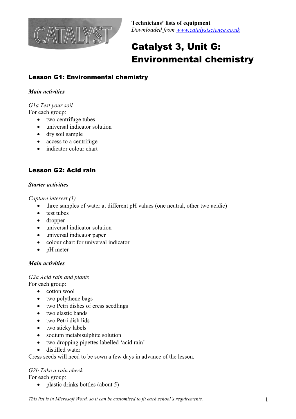 Unit G: Environmental Chemistry