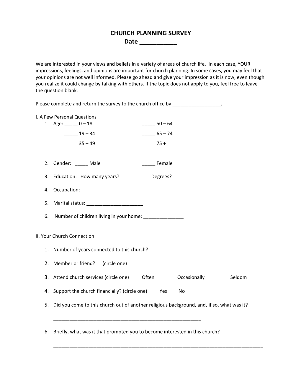 Church Planning Survey