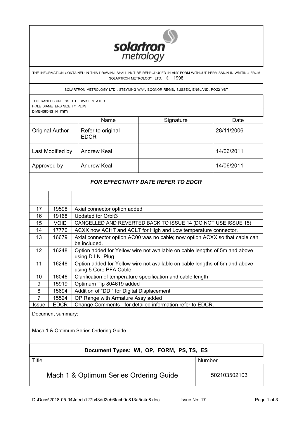 Mach 1 & Optimum Series Ordering Guide