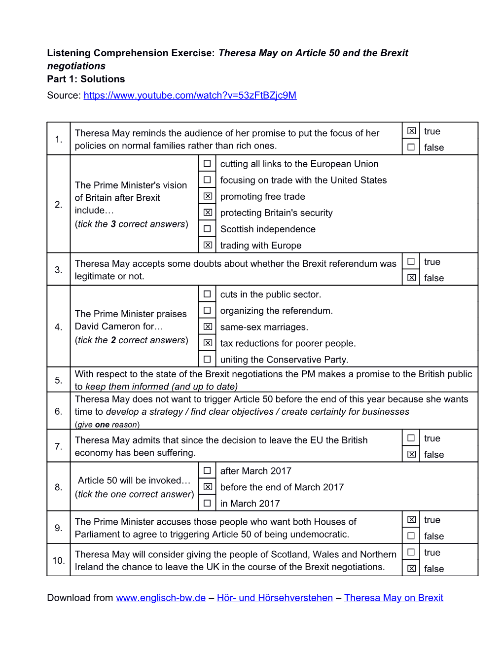 Listening Comprehensionexercise: Theresa May on Article 50 and the Brexit Negotiations