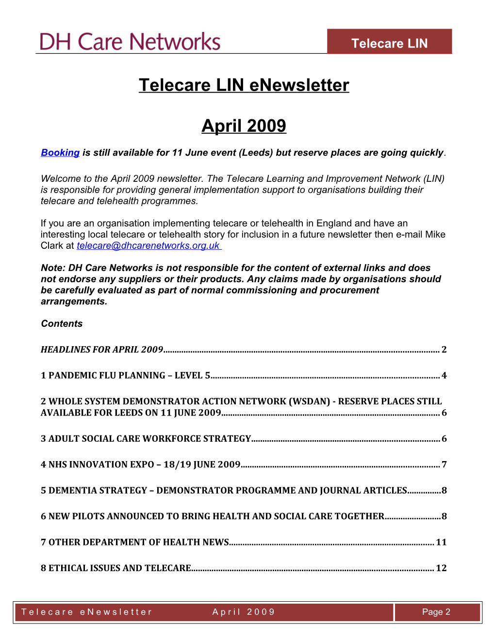 Telecare LIN Enewsletter
