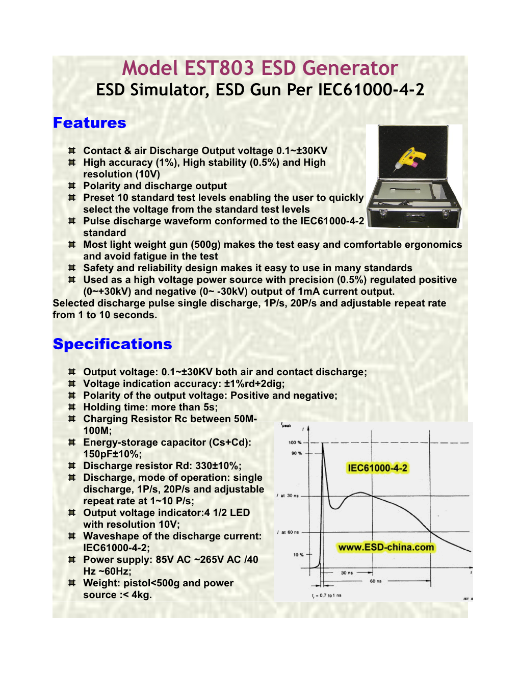 Model EST803 ESD Generator