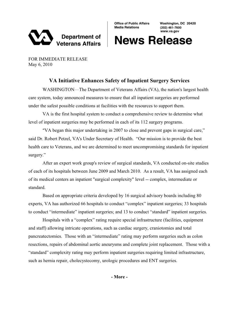 VA Initiative Enhances Safety of Inpatient Surgery Services