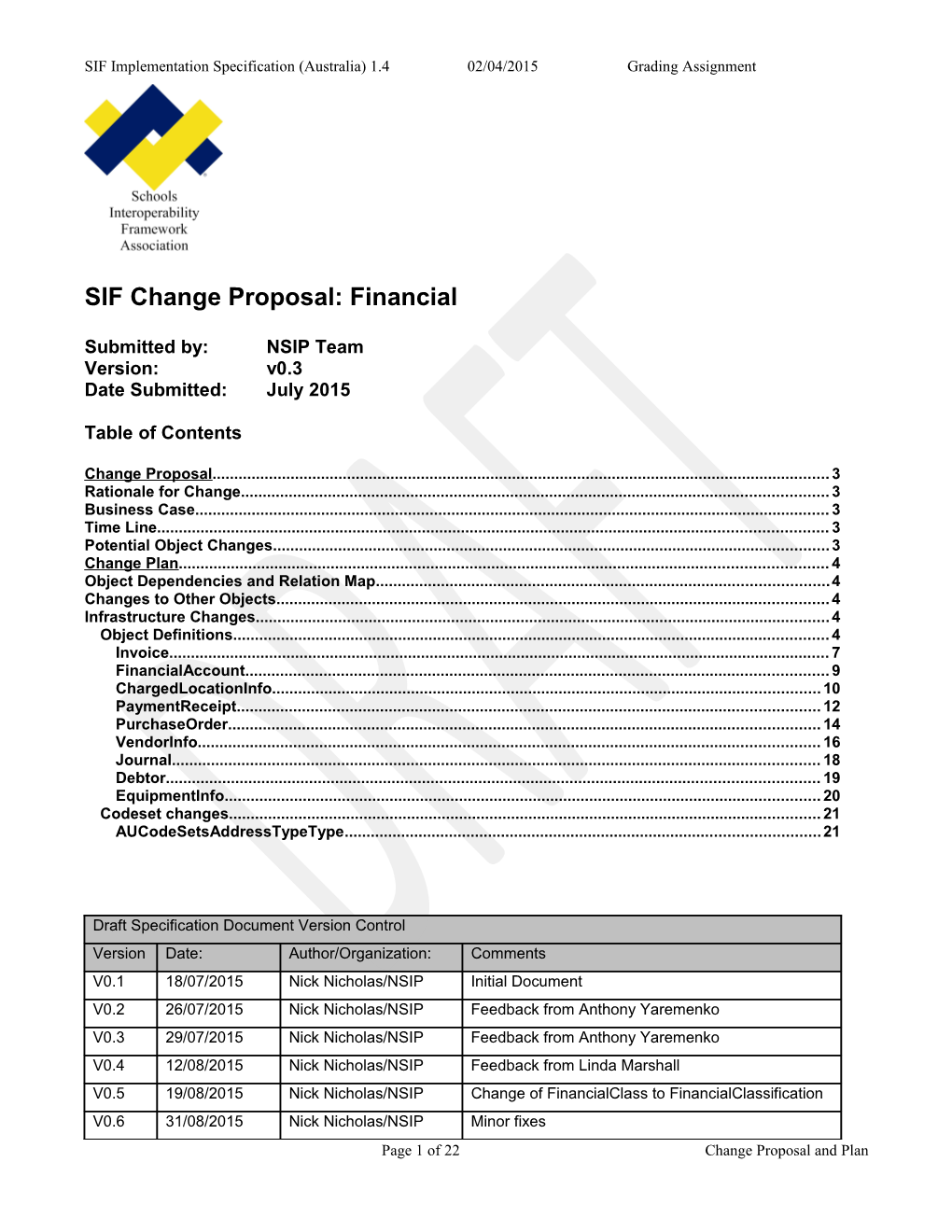 SIF Change Proposal: Financial