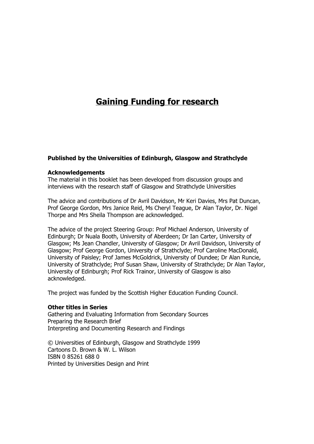 Gaining Funding for Research