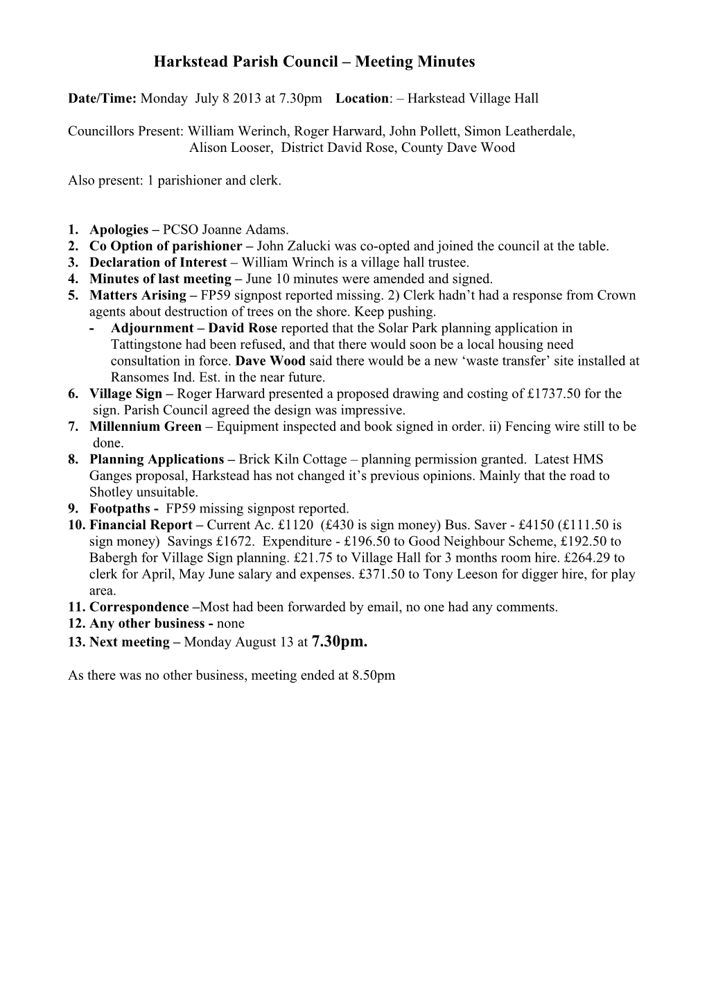 Harkstead Parish Council Meeting Minutes s1