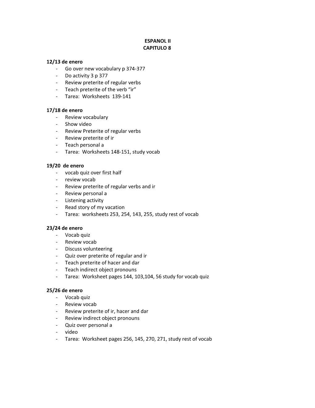 Review Preterite of Regular Verbs