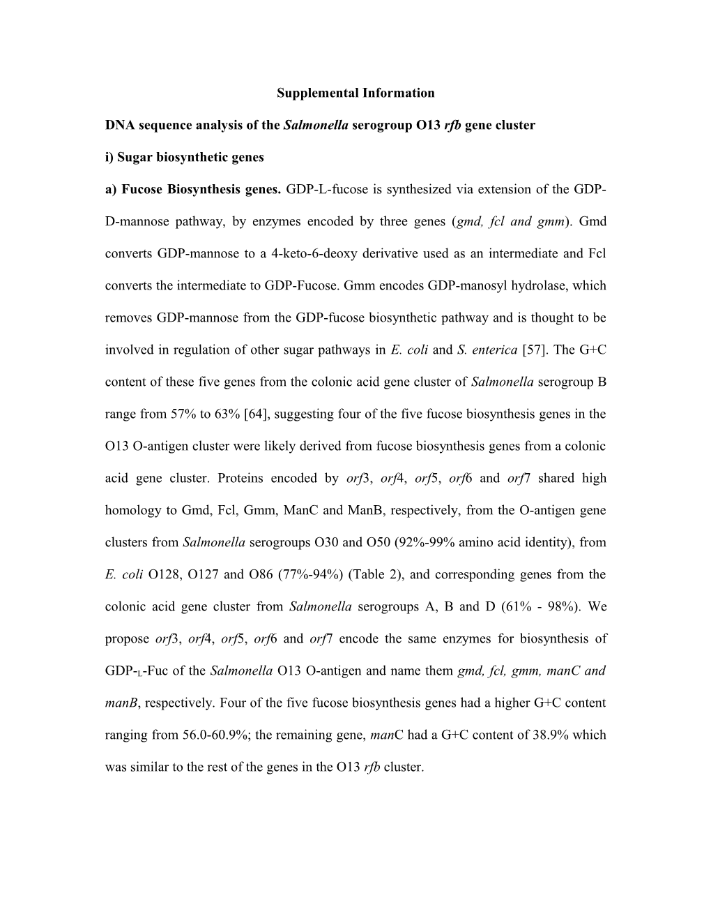 DNA Sequence Analysis of the Salmonella Serogroup O13 Rfb Gene Cluster