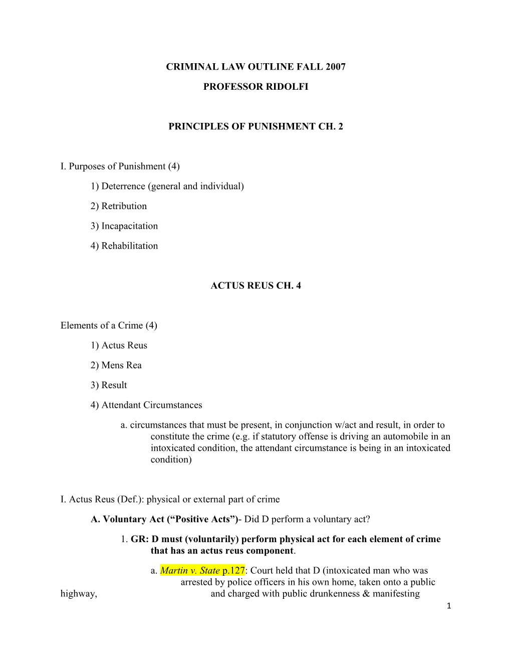 Criminal Law Outline Fall 2007