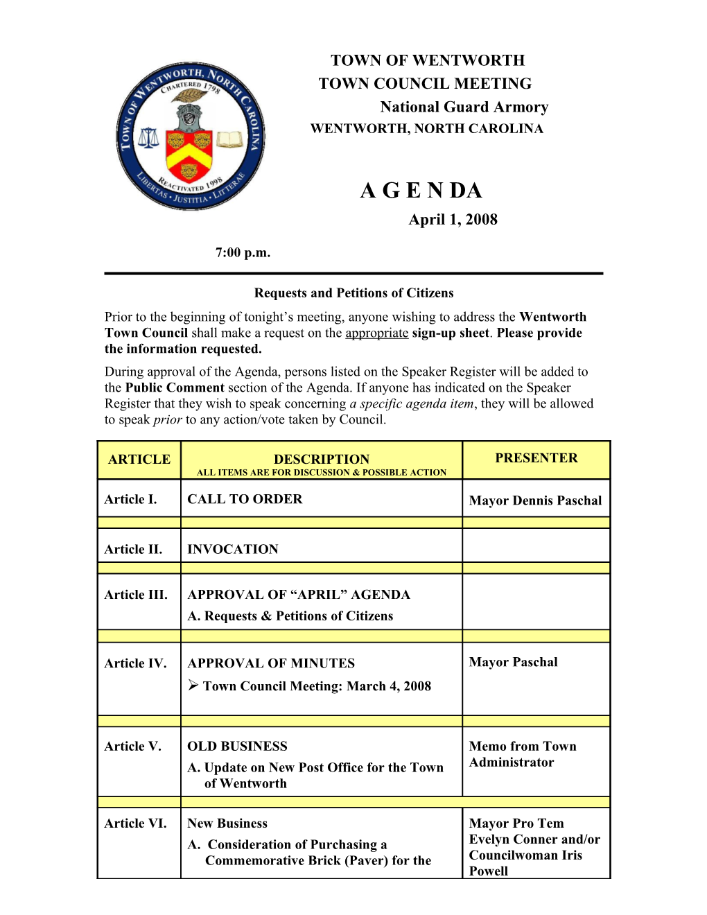 Wentworth Town Council Meeting