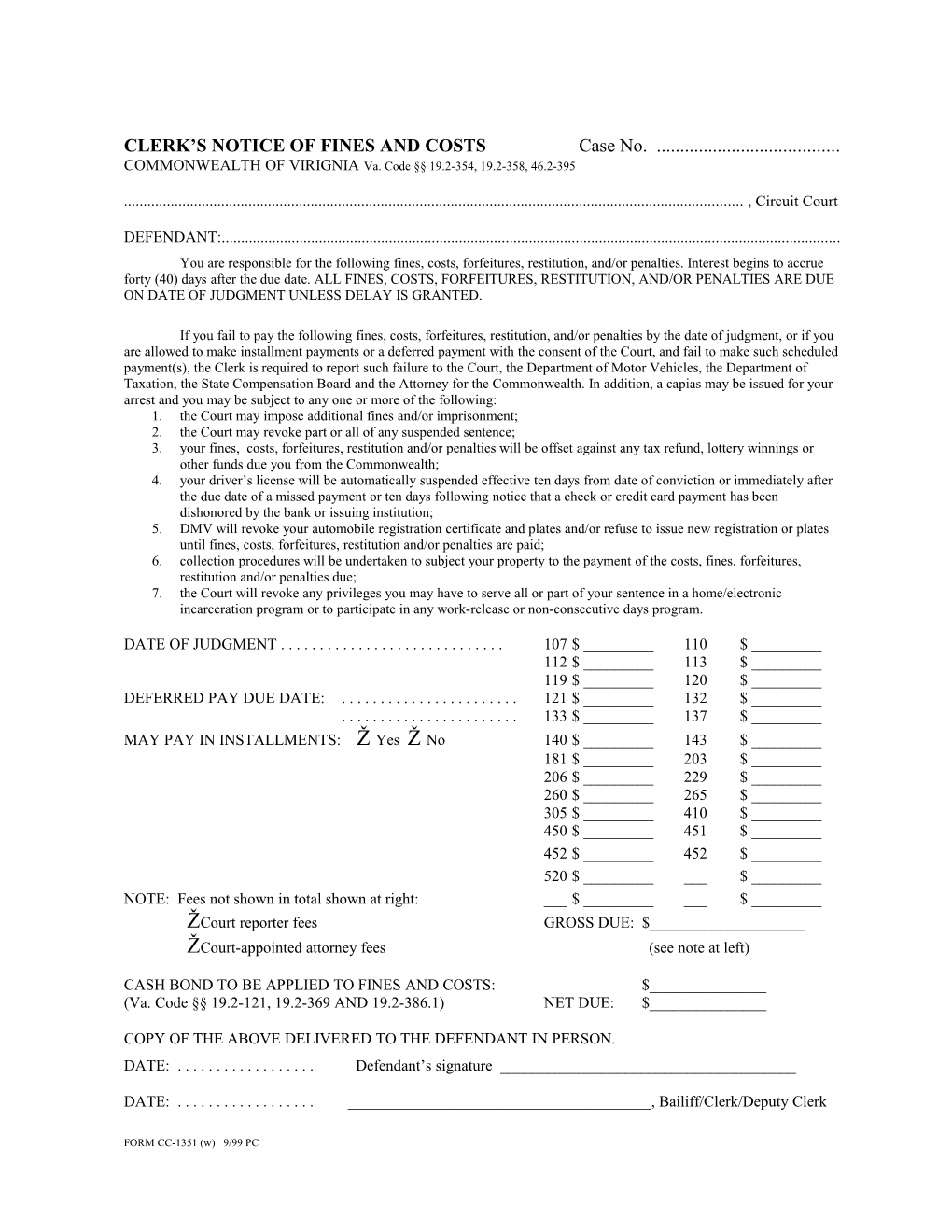 Clerk S Notice of Ines and Costs