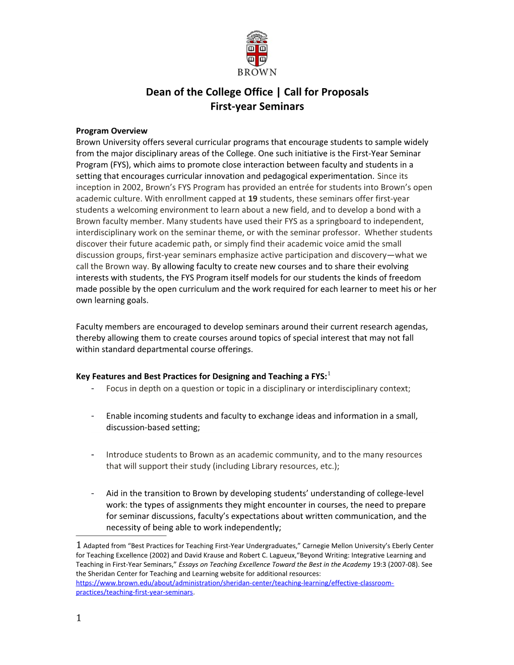 Dean of the College Office Call for Proposals