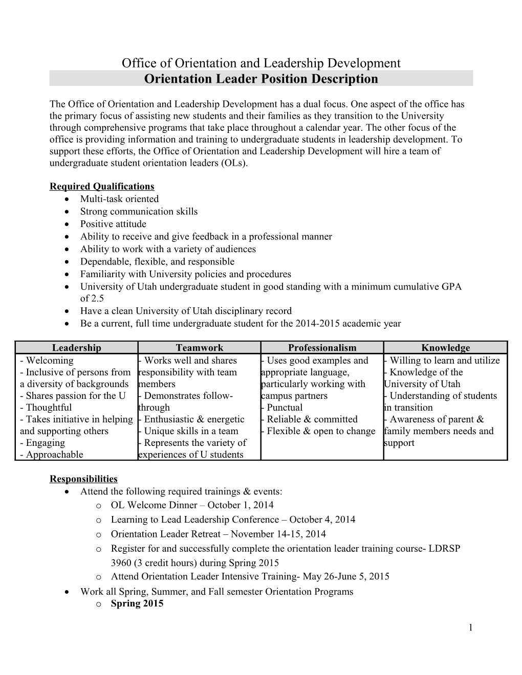 Orientation Leader Position Description 2015