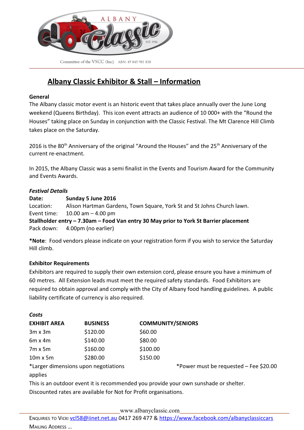 Albany Classic Exhibitor & Stall Holder