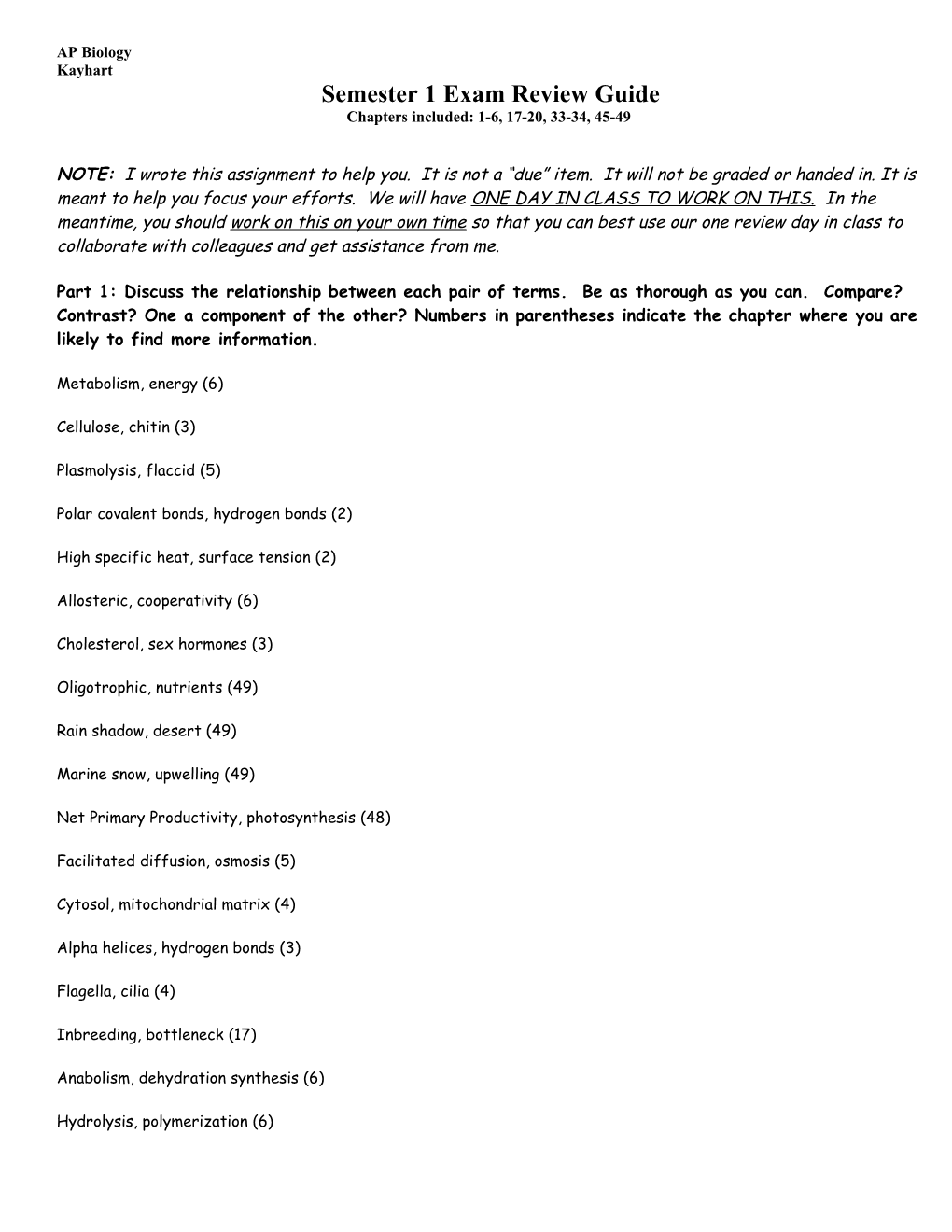 First Half of Year Review: Relationships of Terms