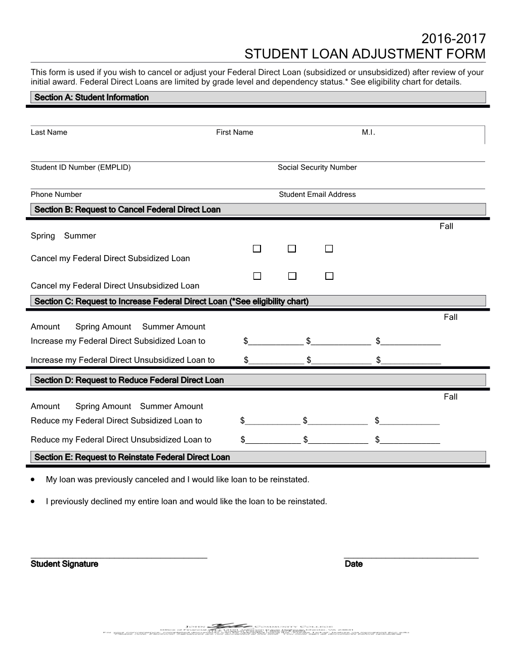 Student Loan Adjustment Form