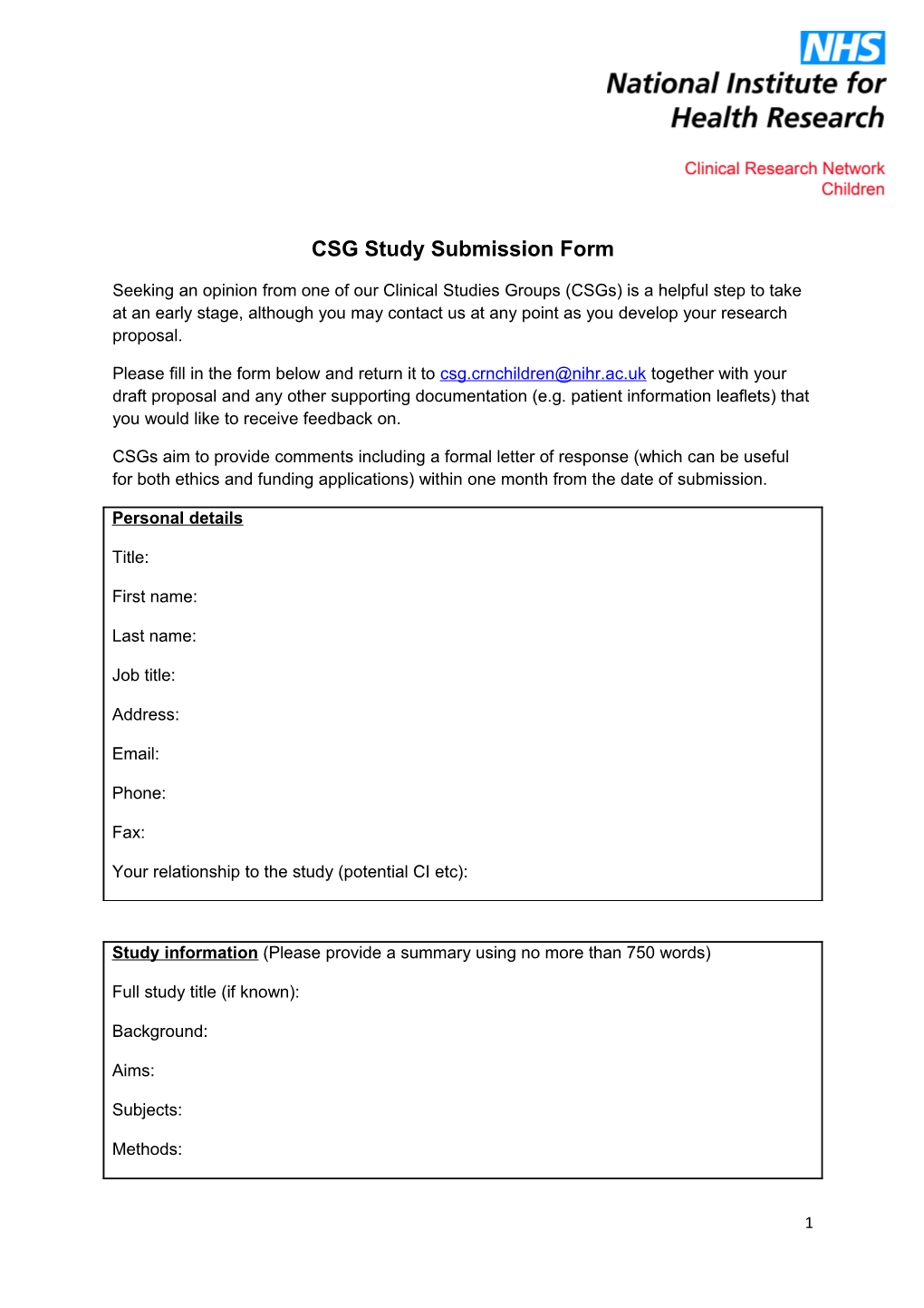 CSG Study Submissionform