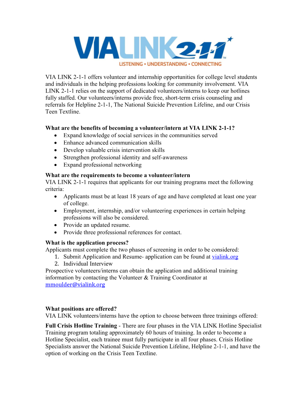 What Are the Benefits of Becoming a Volunteer/Intern at VIA LINK 2-1-1?