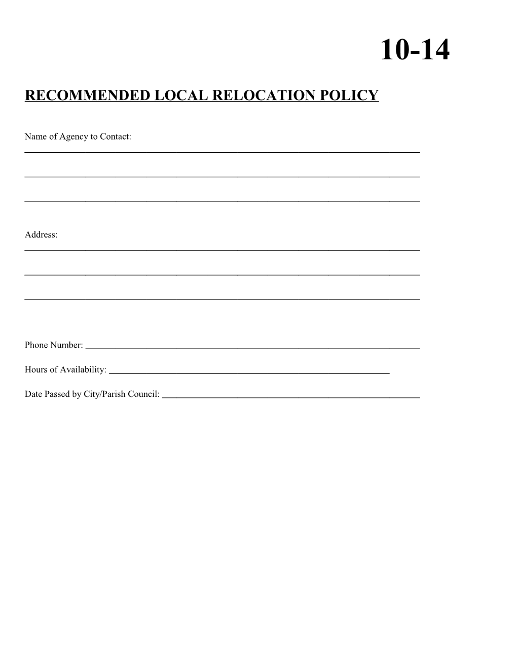 Recommended Local Relocation Policy