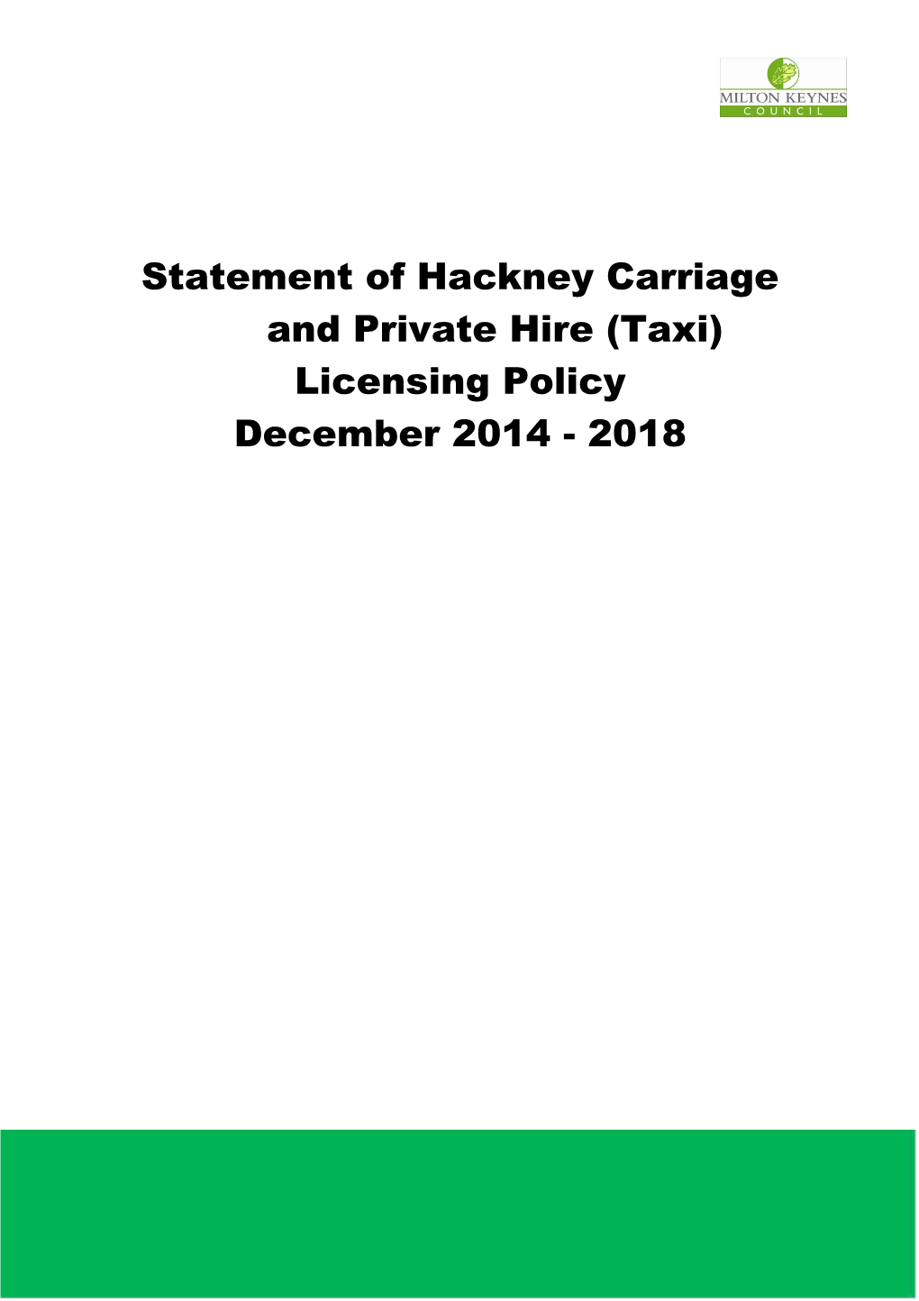 Statement of Hackney Carriage and Private Hire (Taxi)