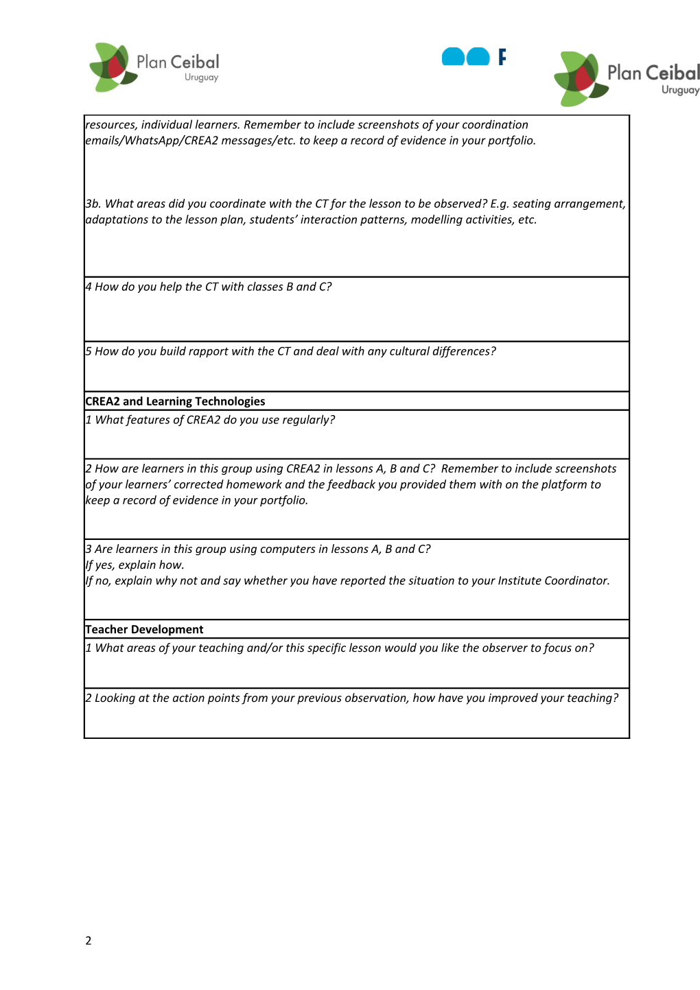 Pre-Observation Form- Primary