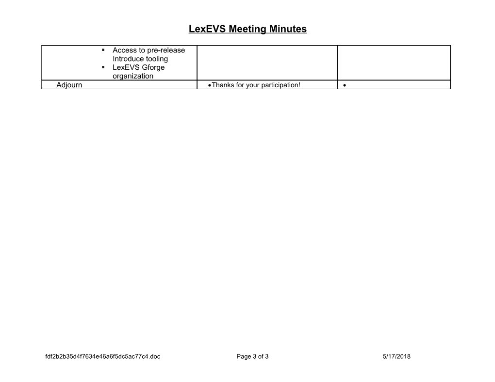 Lexevs Meeting Minutes
