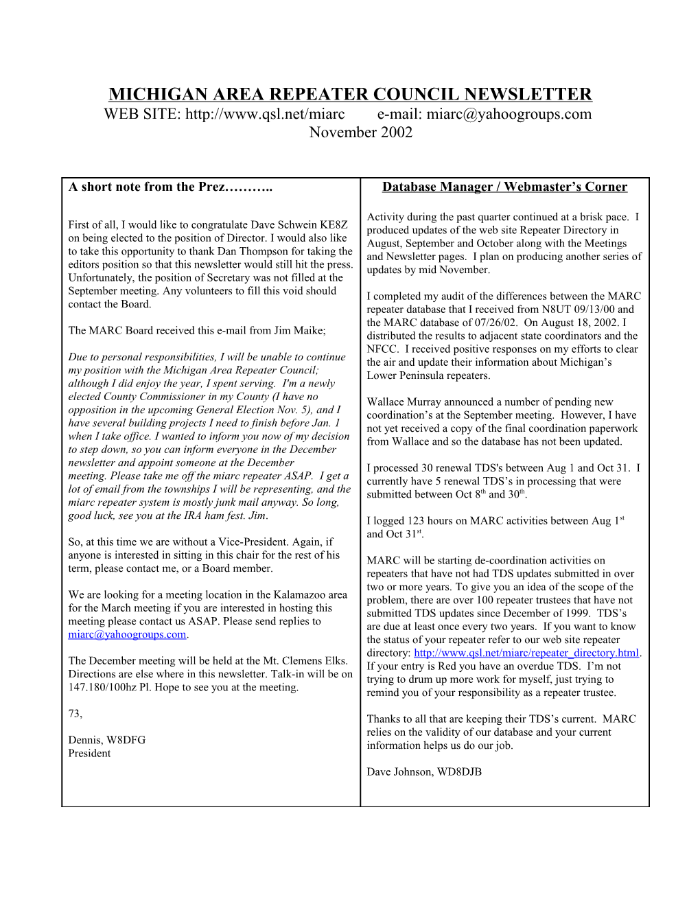 Michigan Area Repeater Council Newsletter