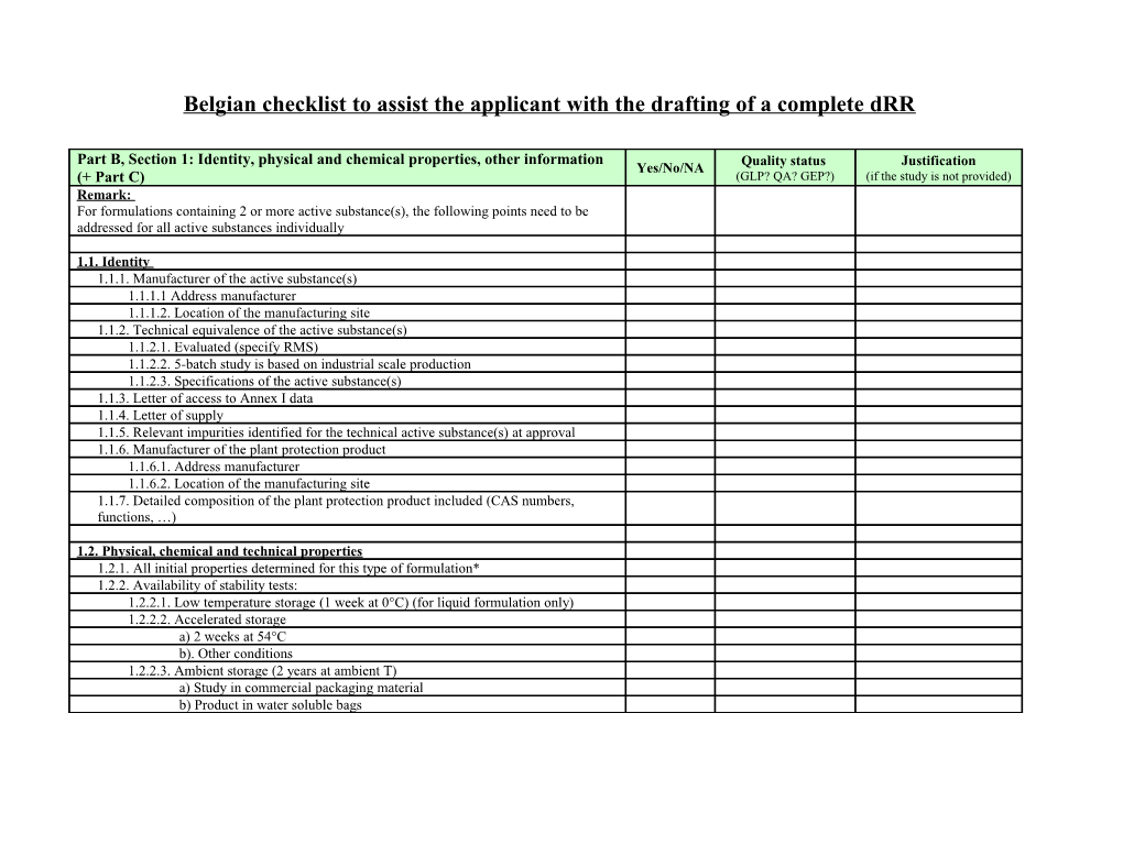 Drafting a Complete Drr: Belgian Check List