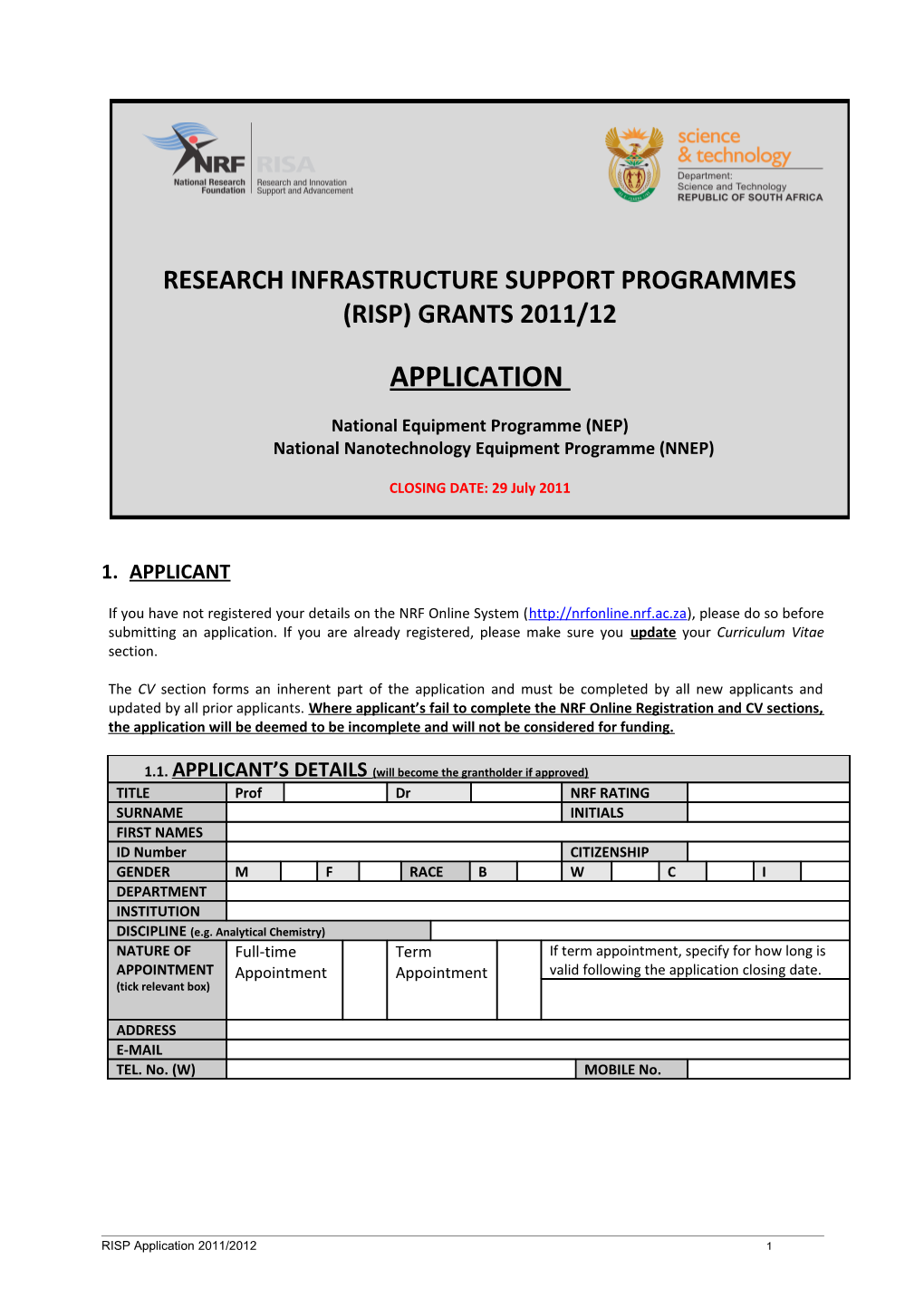 Research Equipment Programme