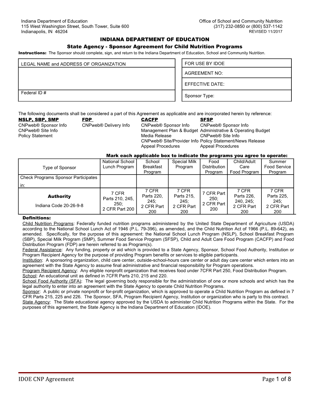 State Agency - Sponsor Agreement for Child Nutrition Programs s1