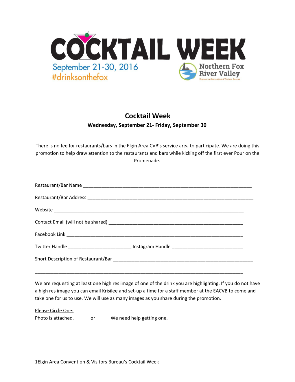 Cocktail Week Wednesday, September 21- Friday, September 30