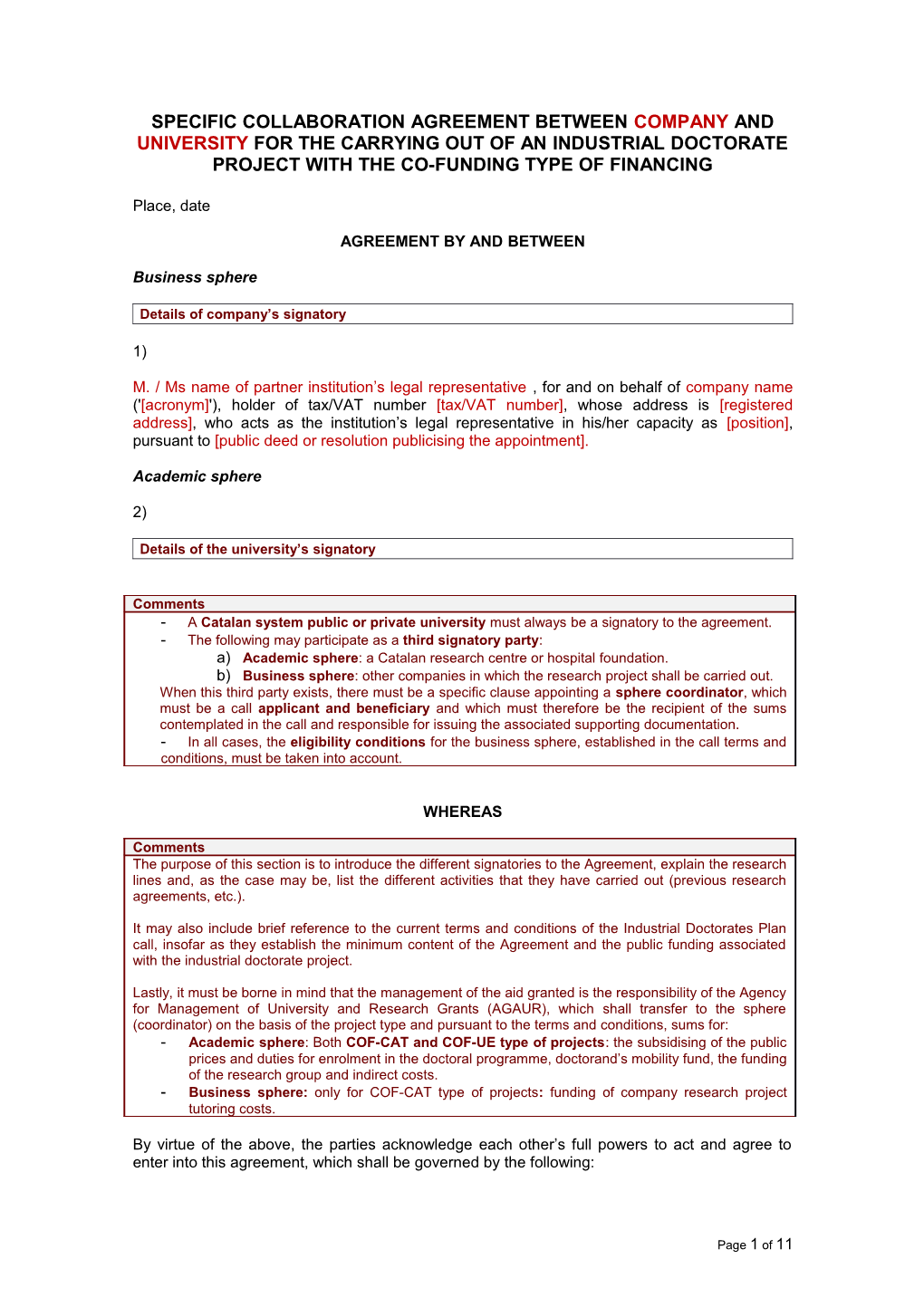 Specific Collaboration Agreement Between Company and University for the Carrying out Of