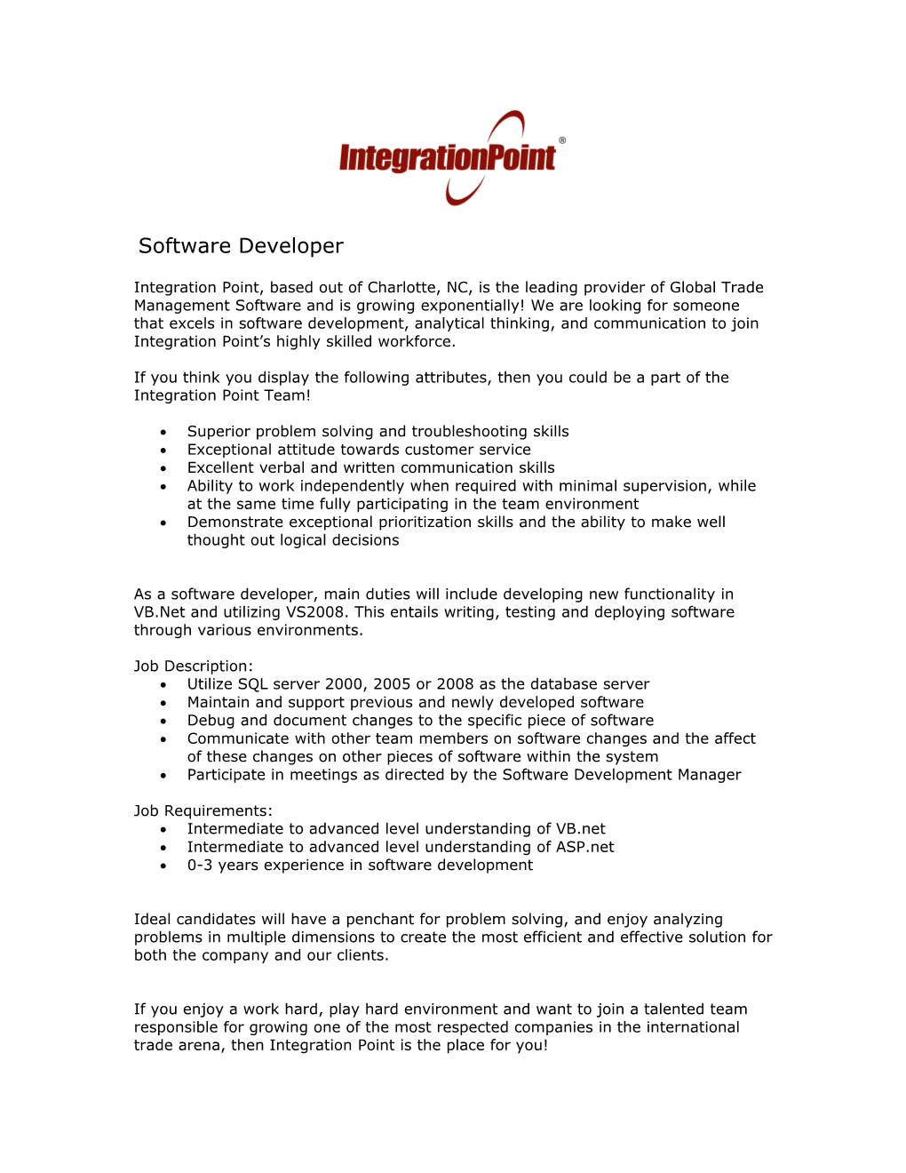 Global Trade Software Analyst