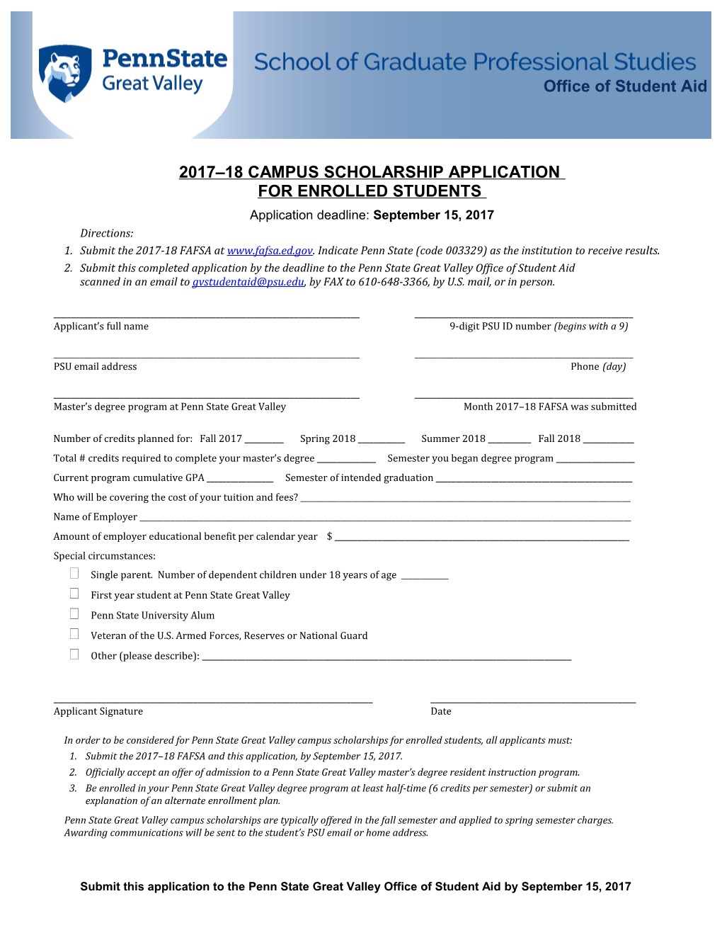 2017 18 Campus Scholarship Application for Enrolled Students