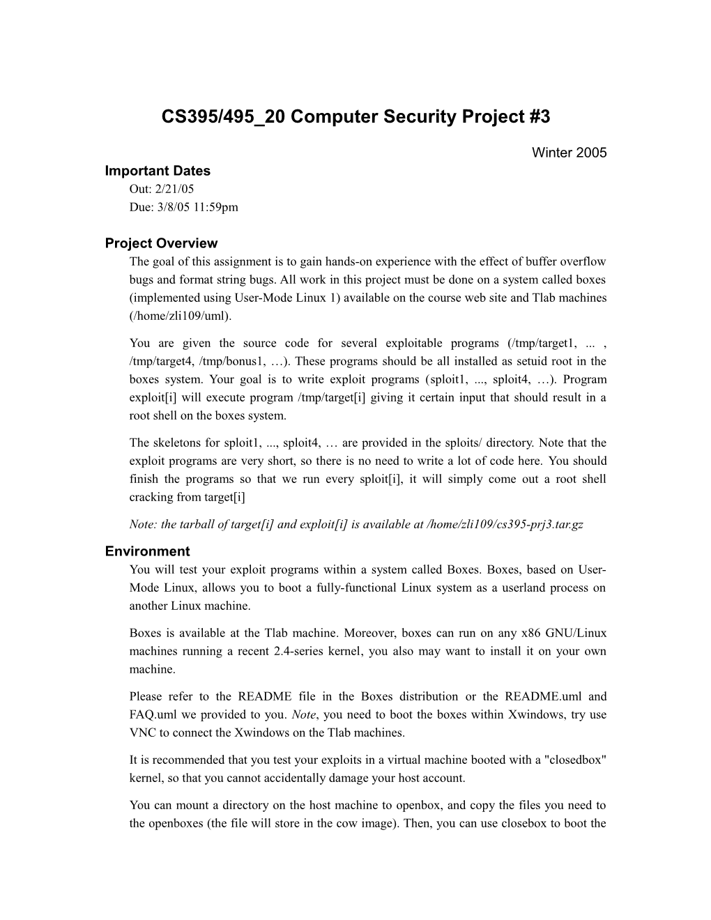 CS395/495 20 Computer Security Project #3