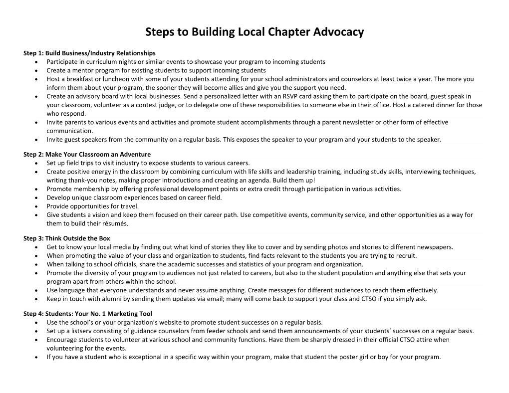 Steps to Building Local Chapter Advocacy