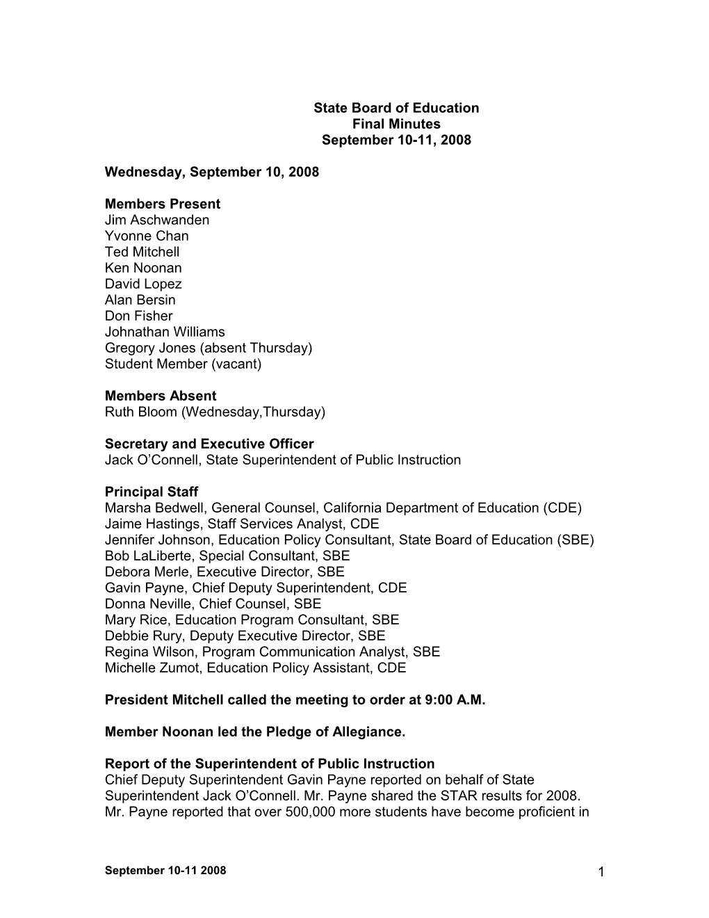 Final Minutes September 10-11, 2008 - SBE Minutes (CA State Board of Education)