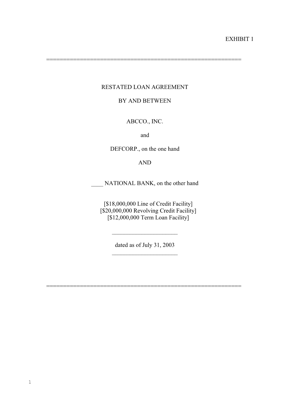 Restated Loan Agt Revised 11 25 03 (00005376;1)