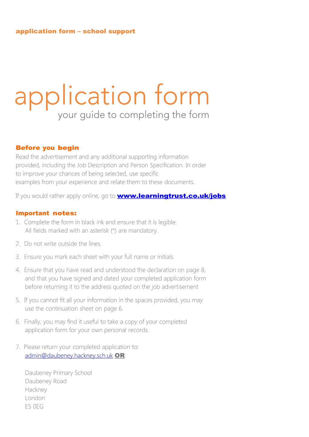 Application Form (School - Support Staff)