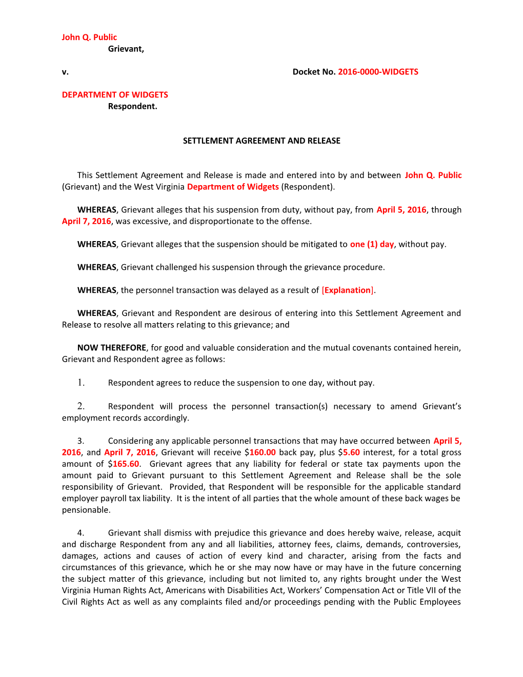 Settlement Agreement and Release